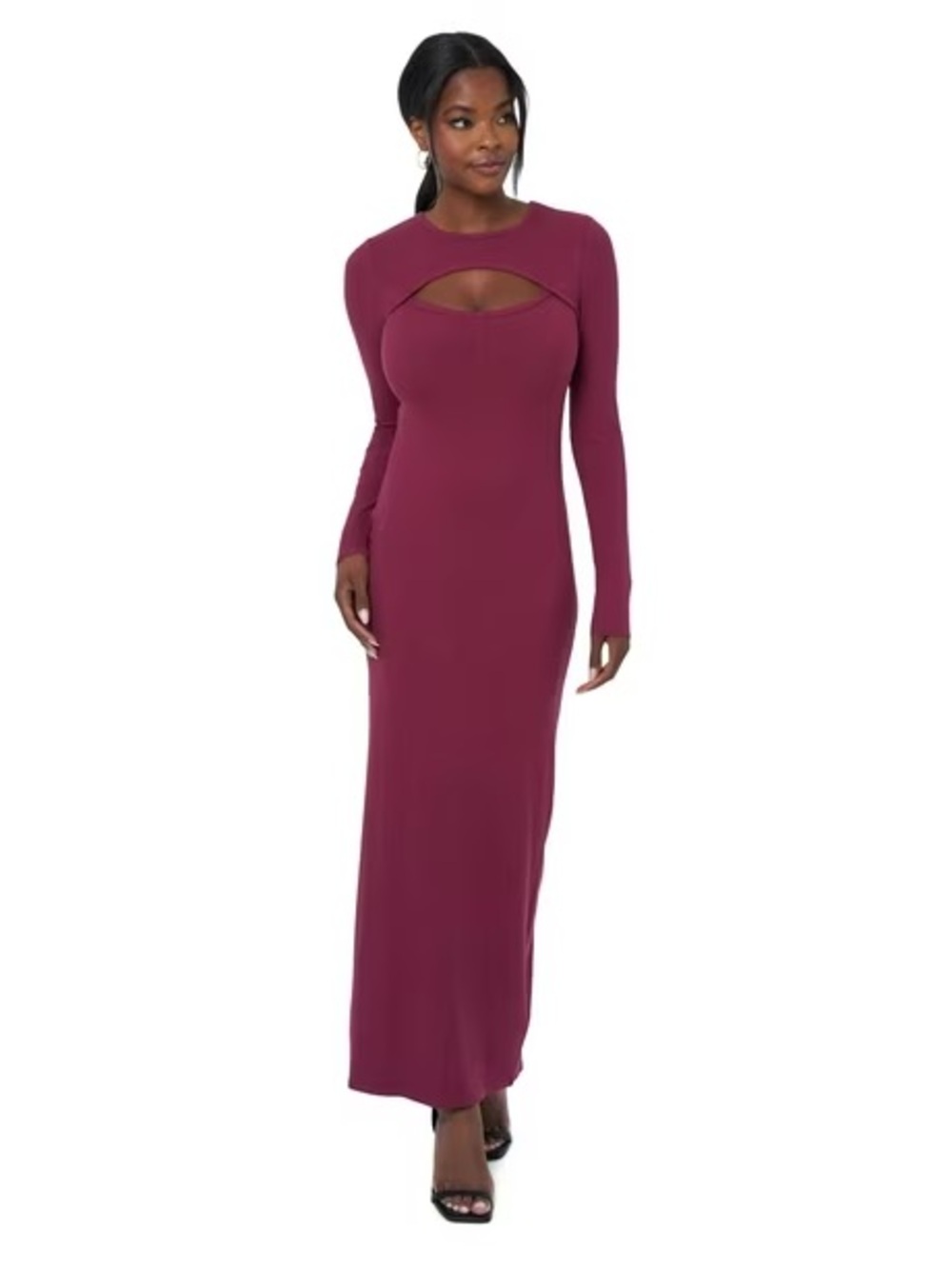 Edited by Remi Bader Long Sleeve Cutout Maxi Dress in Burgundy